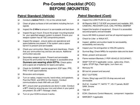Pcc Pci Checklist Army Army Military