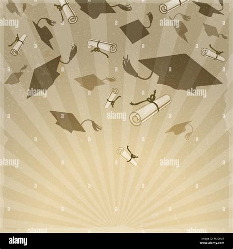 Graduation Caps And Diplomas On Background Rays Stock Vector Image