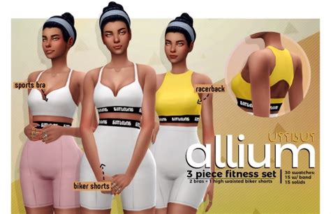 Allium 3 Piece Fitness Set 2 Bras Biker Shorts At Viiavi Sims 4