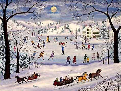 Winter Ice Skating Painting By Linda Mears