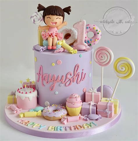 Celebrate With Cake Girl In Candyland 1st Birthday Single Tier Cake