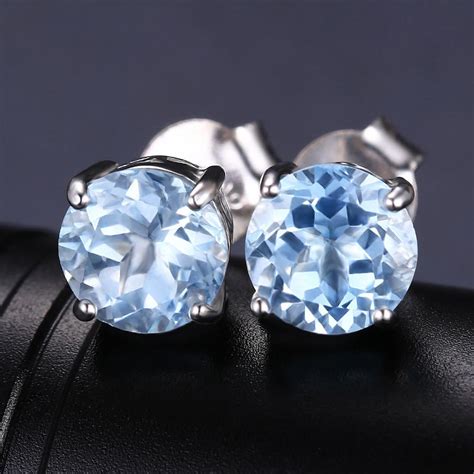 2ct Stone Sky Blue Topaz Stud Earrings 925 Sterling Silver Topaz Stud