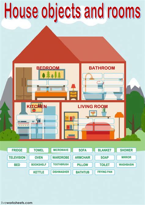 House Objects And Rooms Interactive Worksheet