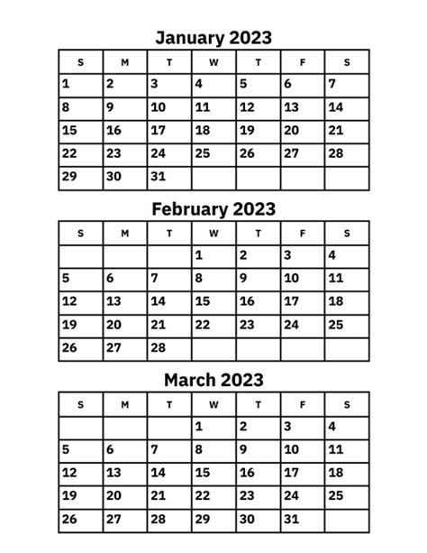 January February And March 2023 Calendar A Printable Calendar