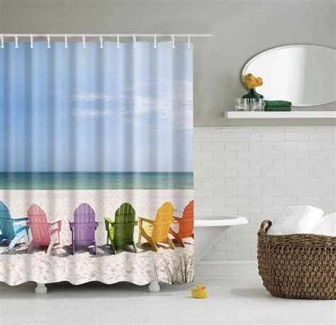 Beach Shower Curtains Polyester Bathroom With 12 Hooks Waterproof For