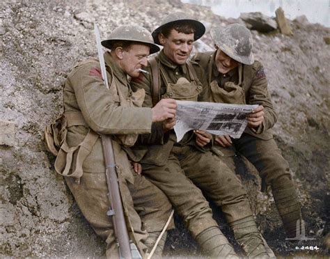 Canadian Soldiers In A Trench Near Lens Belgium In 1918 Reading The