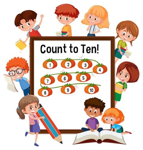 Premium Vector Count To Ten Number Board With Many Kids Doing
