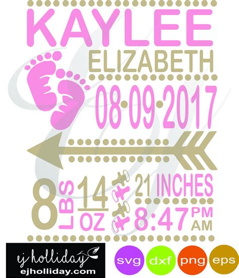 Baby Girl Birth Announcement Svg Dxf Eps Png Digital Cutting Etsy