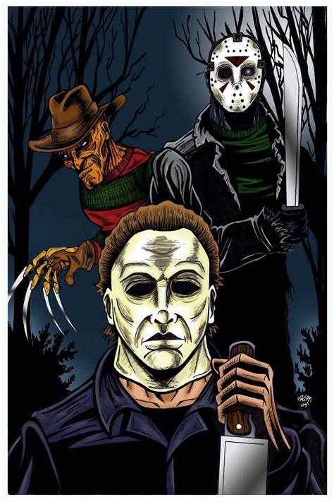 Freddy Jason Mike Colored By Kevinemeinert Horror Cartoon Horror Icons