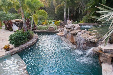 Lagoon Pool With Grotto And Elevated Spa Waterfall By
