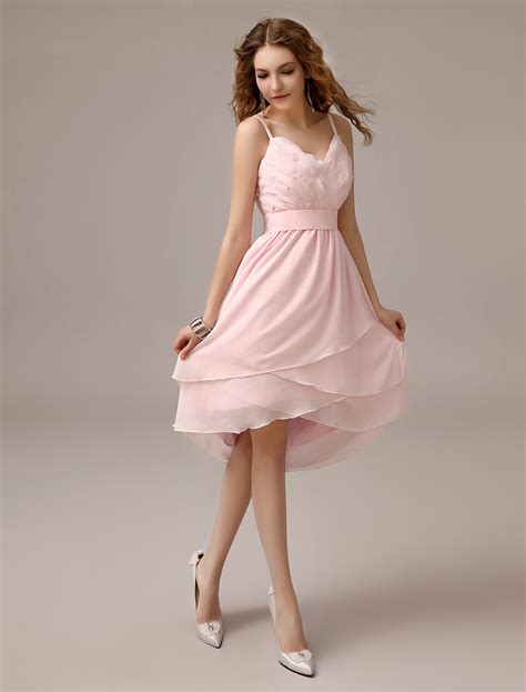 Asymmetrical Blush Pink A Line Ruched Chiffon Bridesmaid Dress With