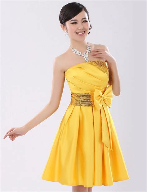 2017 New Arrival Short Yellow Strapless Evening Dress Tube Top Black