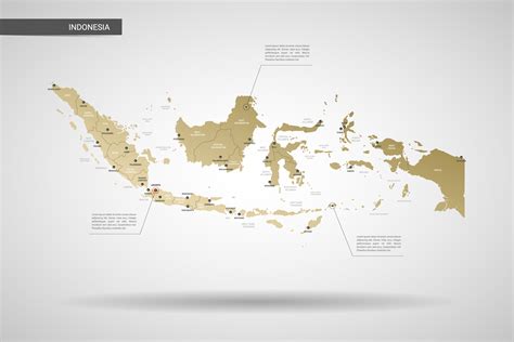 Stylized Vector Indonesia Map Infographic 3d Gold Map Illustration