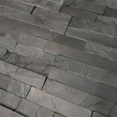 Black Slate Split Face Mosaic Tiles Large Close Up Rustic Black