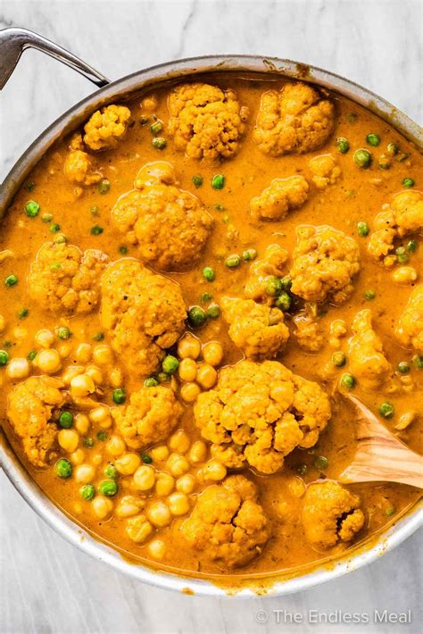 Cauliflower Curry With Chickpeas And Peas The Endless Meal