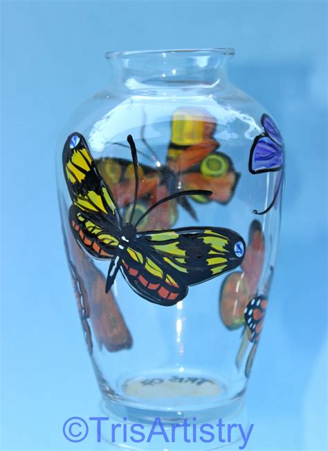 Hand Painted Glass Butterfly Snipet Vase Small Vase Etsy