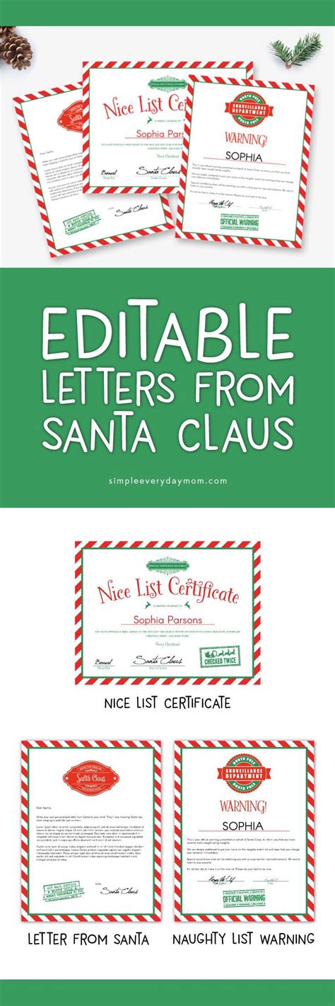 My thought was to begin the season with letting your children know they are on the nice list. Editable Letters From Santa | Santa letter printable ...