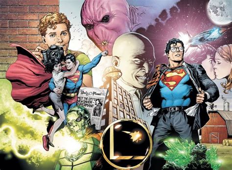 Superman And The Green Lanterners In Front Of A Brick Wall With An