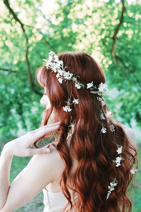 pin by river on wedding flowers in 2020 fairy hair flower crown hairstyle red hair brides