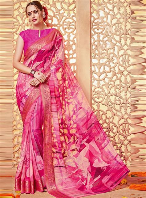 buy pink georgette saree with blouse 101226 with blouse online at lowest price from vast