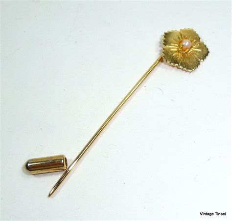 Vintage Gold Tone Stick Pin Lapel Pin Flower With Faux Pearl Etsy Stick Pins Vintage Gold