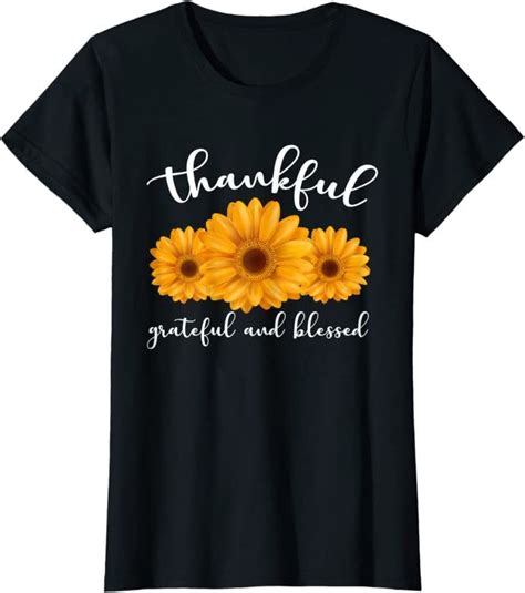 Womens Thanksgiving Thankful Grateful Blessed Sunflowers T Shirt