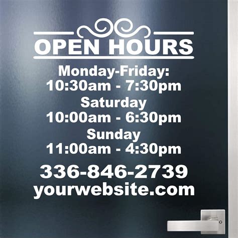 Buy Custom Business Hours Sign For Glass Door Windows Hours Of