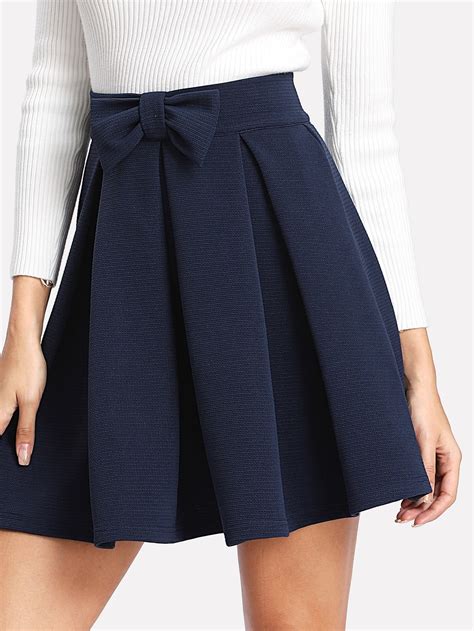 Bow Front Box Pleated Textured Skirt Sheinsheinside