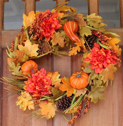 Oakwood Silk Fall Door Wreath 22 Inches Autumn Colors Enhance Home