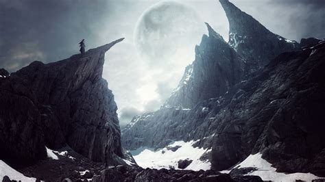 Wallpaper Mountains Fantasy Art Rock Nature Snow Artwork Moon