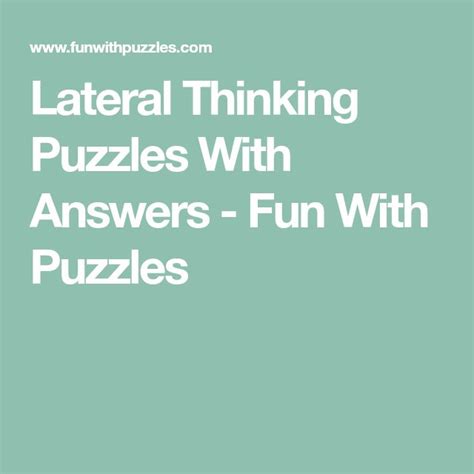 Lateral Thinking Puzzles With Answers Lateral Thinking Lateral