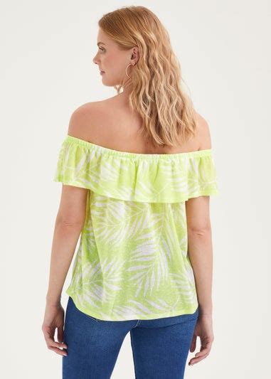 Lime Palm Leaf Print Bardot Top Matalan