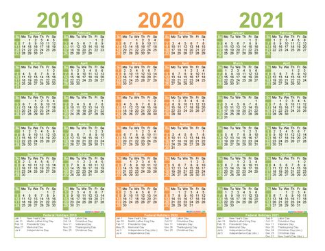 2019 To 2021 Calendar Printable Free Pdf Word Image