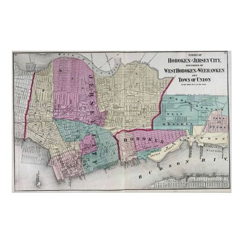 Vintage Map Of Jersey City Hoboken And Weehawken Nj Poster Zazzle
