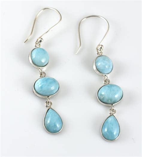 Larimar Earrings Blue Earrings Larimar Jewellery Gemstone Etsy