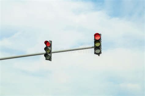 Overhead Traffic Lights In City Road Rules Stock Image Image Of