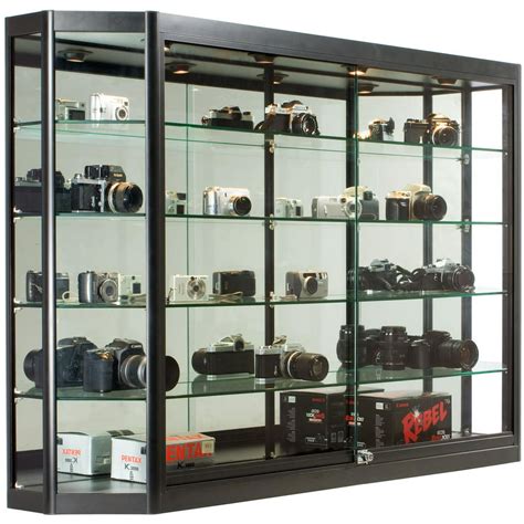 Glass Display Cabinet Illuminated Angled Front Locking Sliding Glass Doors Ships Fully