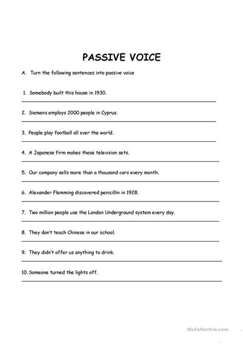 5.1 active voice vs passive voice. Passive voice-present simple and past simple - English ESL ...