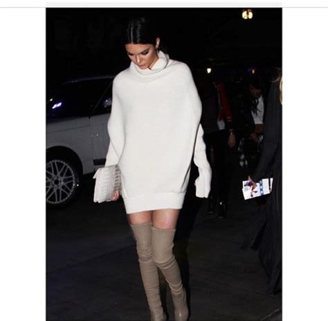 Kendall Jenner Sweater Dress Thigh High Boots Dress Wheretoget