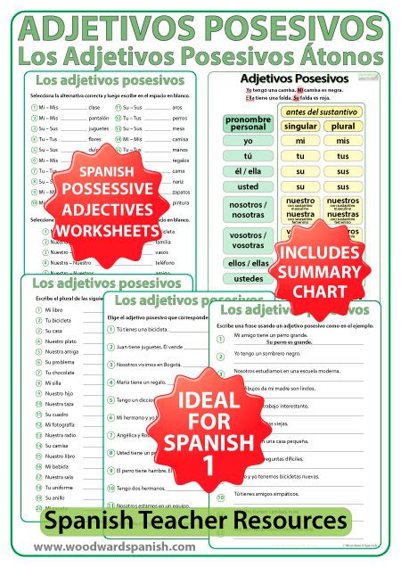 Worksheet Possessive Adjectives Answer Key Spanish Free Printable Adjectives Worksheets