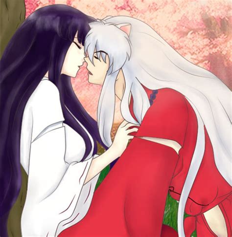 Kikyo And Inuyasha About To Share A Romantic Kiss