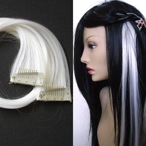 Instantly transform your hair length, hair volume and hair color. White ClipIn Hair Extensions fake hair streaks by ...