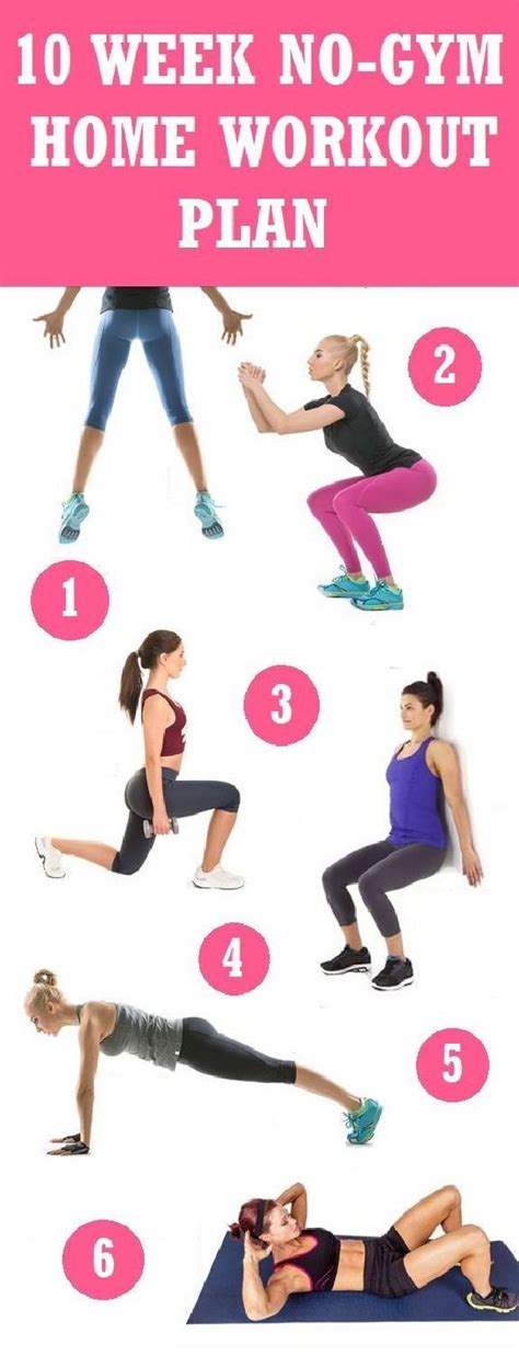 The 10 Week No Gym Home Workout Plan Is Shown In Pink And White With