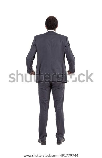 1 Back View Black Man Suit Standing Holding His Waist Royalty Free