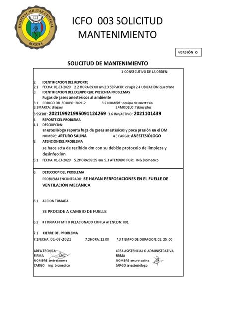 Solicitud De Mantenimiento Correctivo Pdf