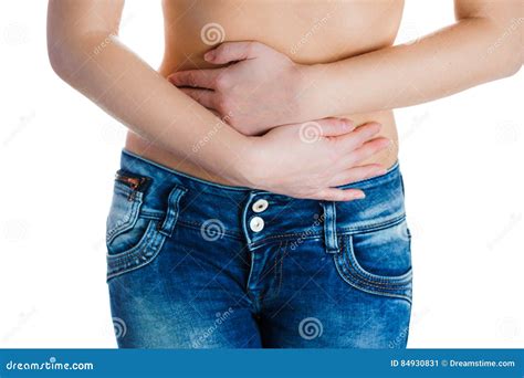 Stomach Or Menstrual Pain Woman With Pains In Abdomen Female Belly