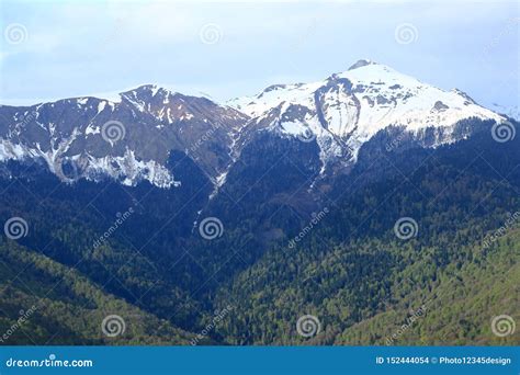 Snow Capped Peaks Of The Caucasus Mountains Stock Photo Image Of