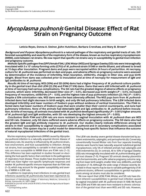 Pdf Mycoplasma Pulmonis Genital Disease Effect Of Rat Strain On