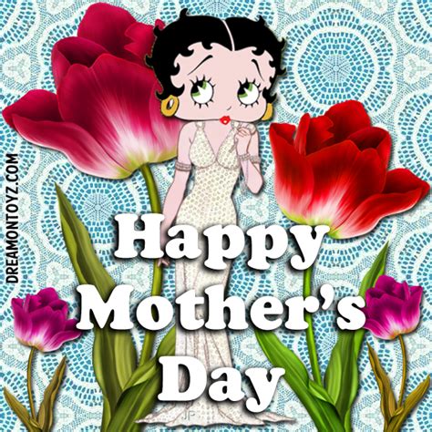 happy mother s day beautiful betty boop with tulips on lace background mom birthday quotes