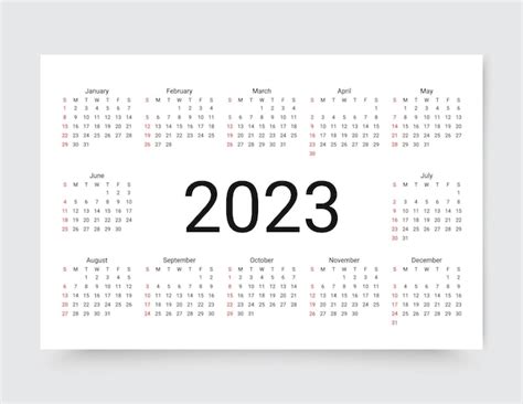 Calendrier 2023 Disposition Du Calendrier La Semaine Commence Le